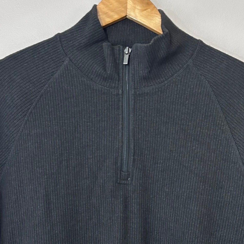 Bugatchi 1/4 Zip Sweater Mens M Black Ribbed Knit Mock Neck Pullover Long Sleeve